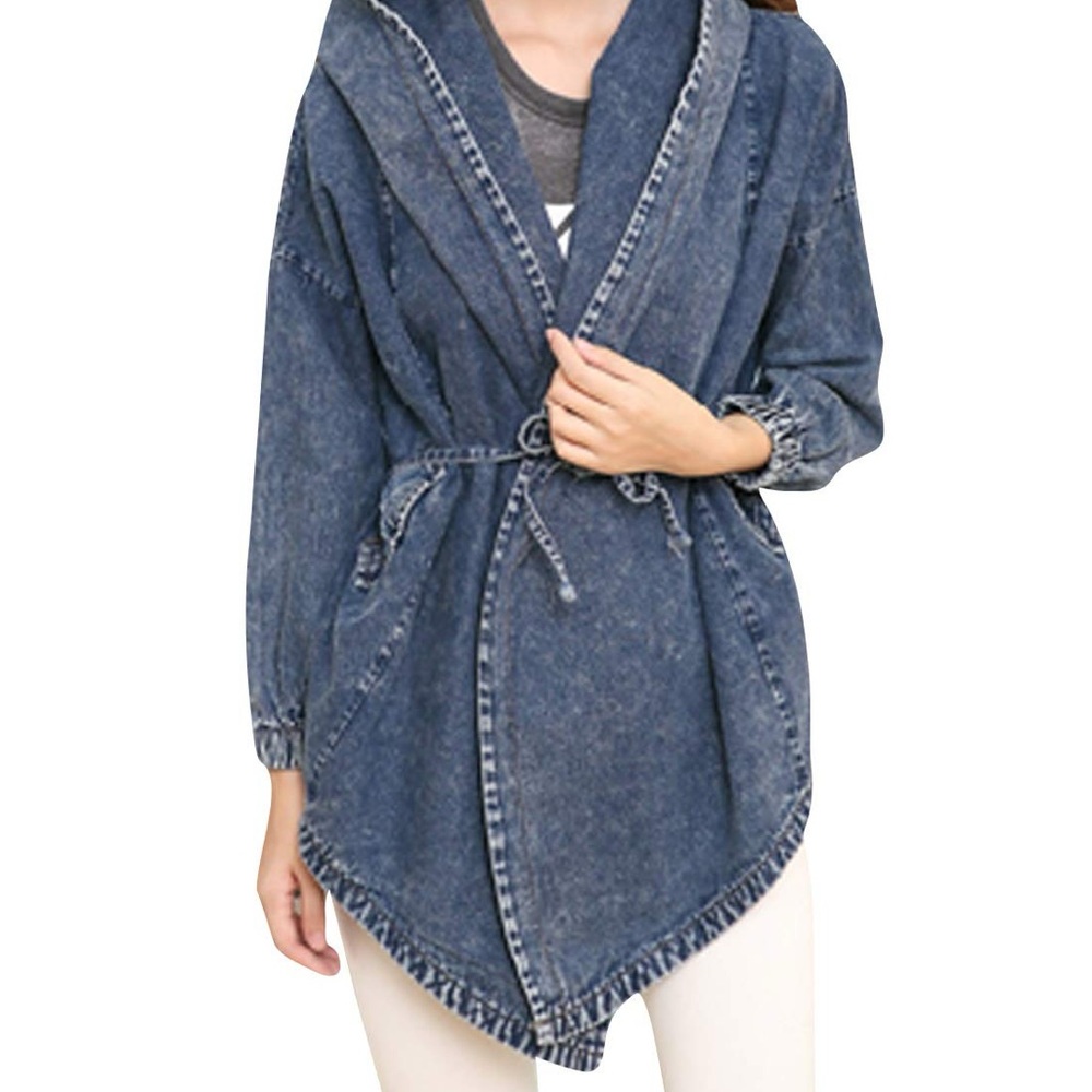 Jean Acid-Wash Denim Hooded Jacket – Size Medium